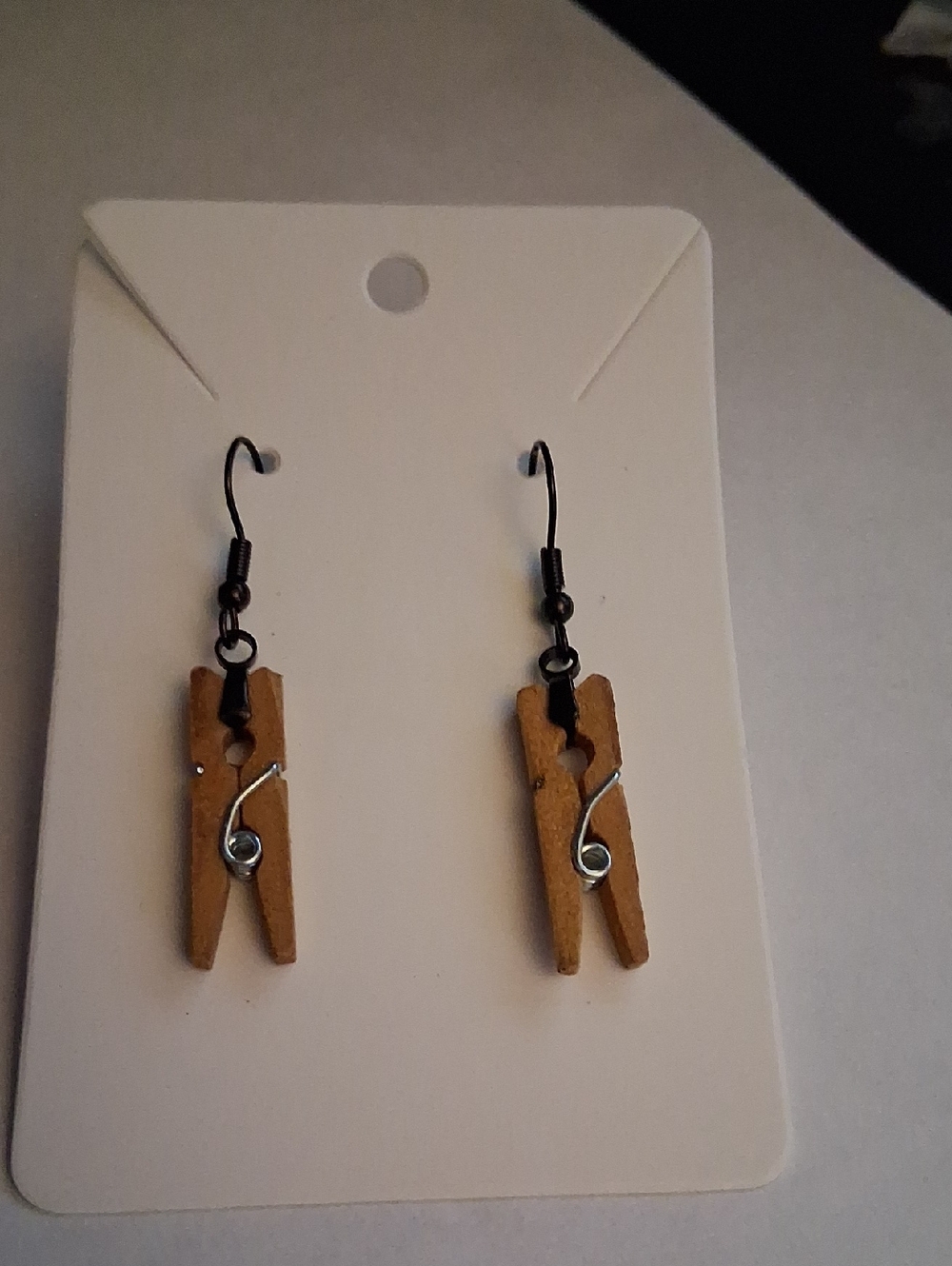 Handcrafted Mini Clothespin Drop Earrings - Tan